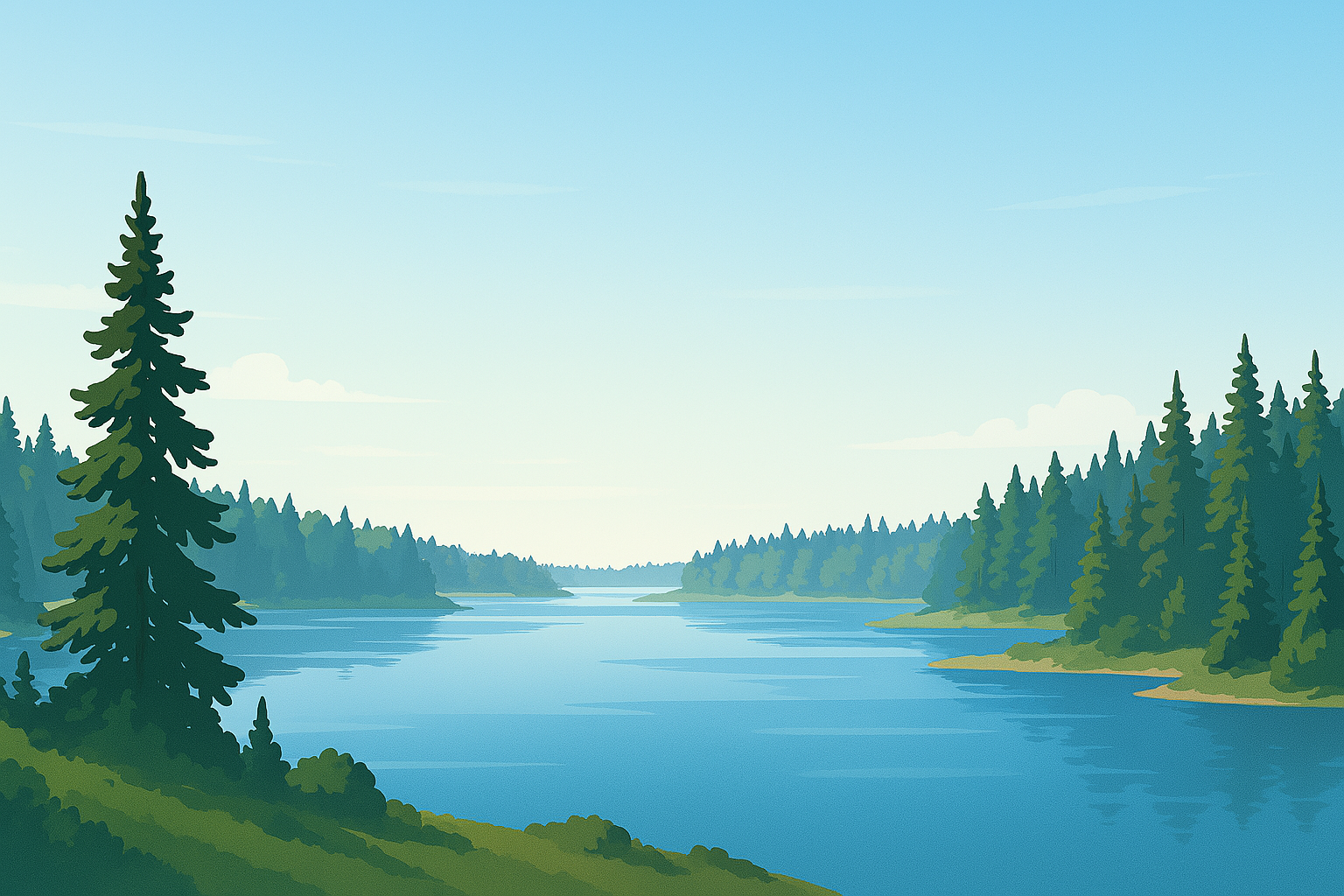 A lake surrouned by trees