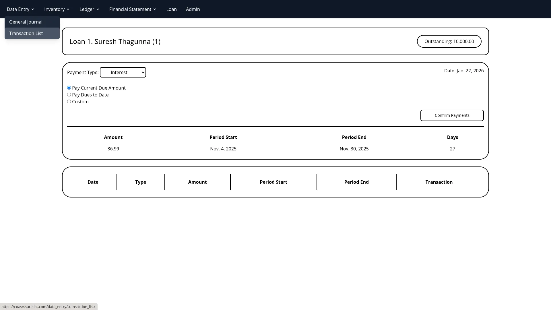 Screenshot of Cooperative Accounting System View (COASV)